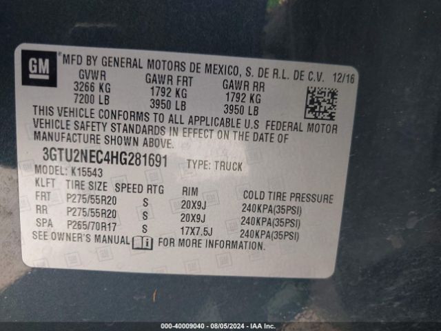 Photo 8 VIN: 3GTU2NEC4HG281691 - GMC SIERRA 