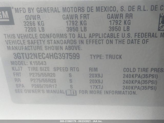 Photo 8 VIN: 3GTU2NEC4HG397599 - GMC SIERRA 1500 