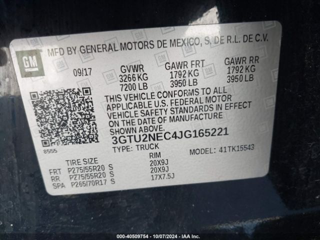 Photo 8 VIN: 3GTU2NEC4JG165221 - GMC SIERRA 