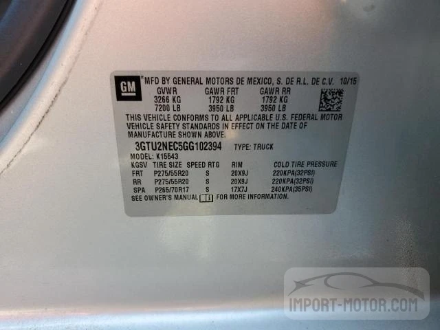 Photo 12 VIN: 3GTU2NEC5GG102394 - GMC SIERRA 