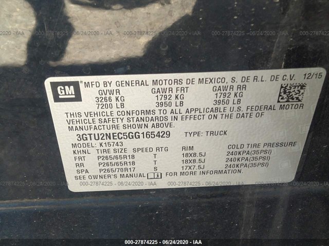 Photo 8 VIN: 3GTU2NEC5GG165429 - GMC SIERRA 1500 