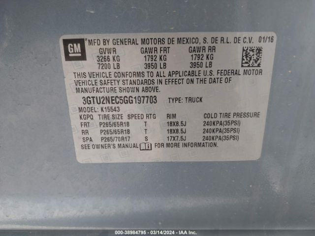 Photo 8 VIN: 3GTU2NEC5GG197703 - GMC SIERRA 1500 