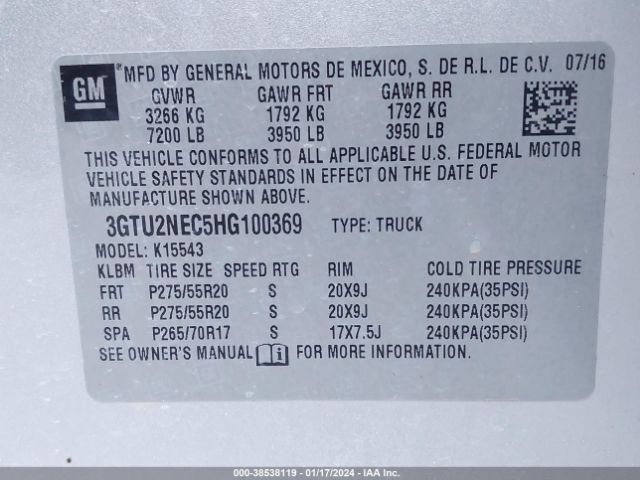 Photo 8 VIN: 3GTU2NEC5HG100369 - GMC SIERRA 1500 