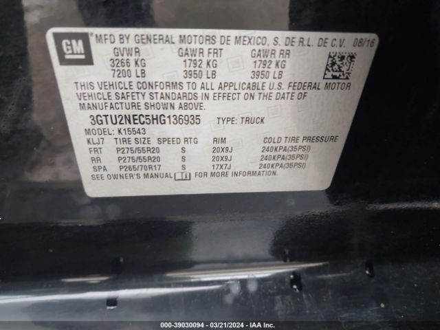 Photo 8 VIN: 3GTU2NEC5HG136935 - GMC SIERRA 1500 