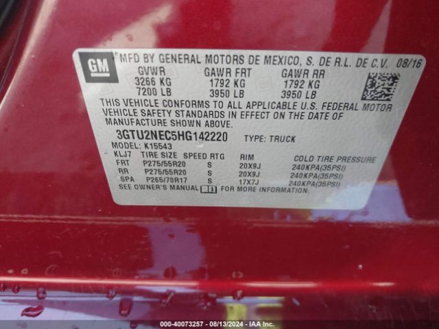 Photo 8 VIN: 3GTU2NEC5HG142220 - GMC SIERRA 