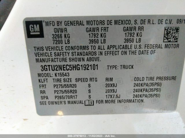 Photo 8 VIN: 3GTU2NEC5HG192101 - GMC SIERRA 1500 