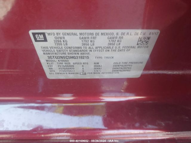 Photo 8 VIN: 3GTU2NEC5HG318215 - GMC SIERRA 