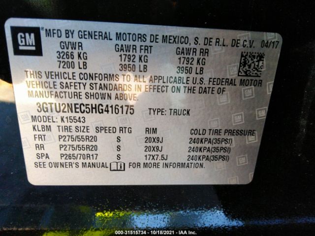 Photo 8 VIN: 3GTU2NEC5HG416175 - GMC SIERRA 1500 