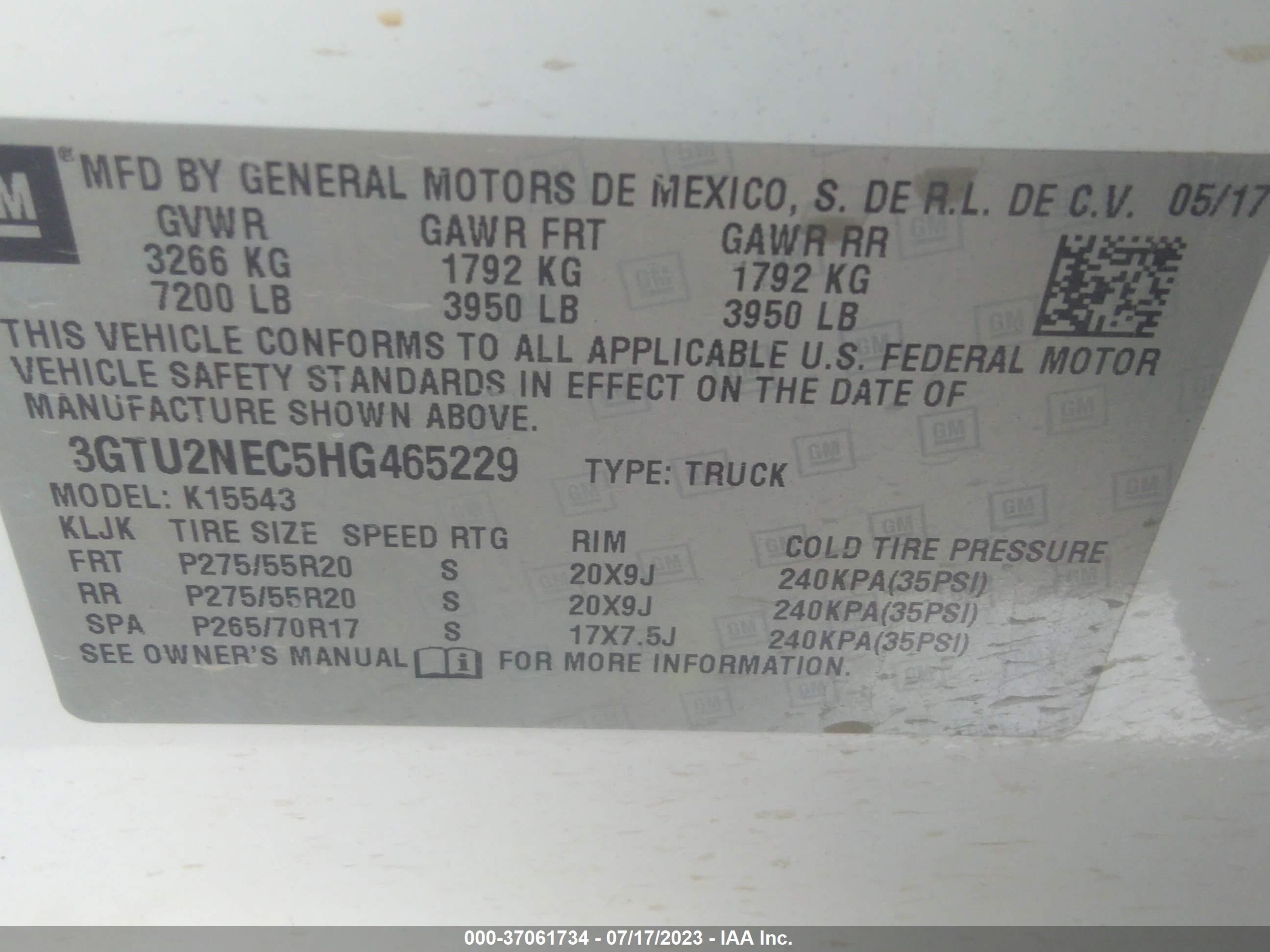 Photo 8 VIN: 3GTU2NEC5HG465229 - GMC SIERRA 