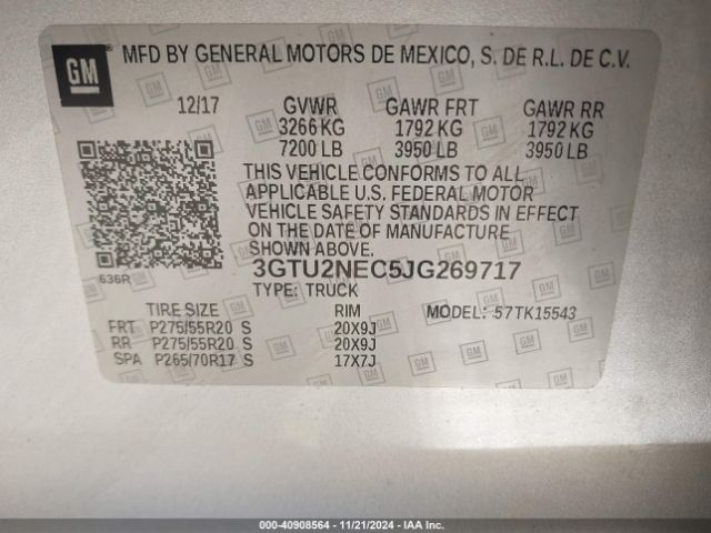 Photo 8 VIN: 3GTU2NEC5JG269717 - GMC SIERRA 