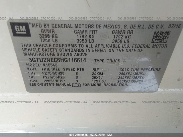 Photo 8 VIN: 3GTU2NEC6HG116614 - GMC SIERRA 1500 