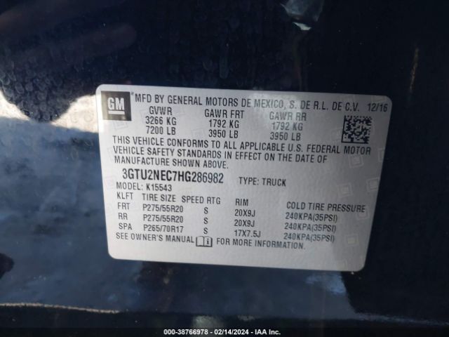 Photo 8 VIN: 3GTU2NEC7HG286982 - GMC SIERRA 1500 