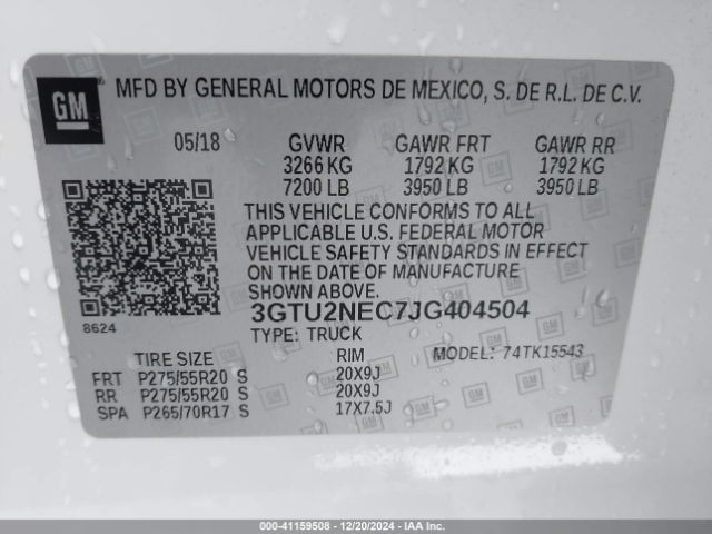 Photo 8 VIN: 3GTU2NEC7JG404504 - GMC SIERRA 