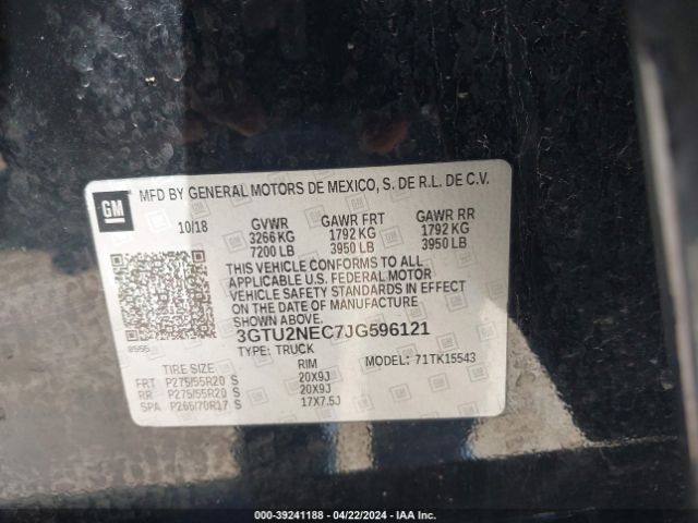 Photo 8 VIN: 3GTU2NEC7JG596121 - GMC SIERRA 1500 