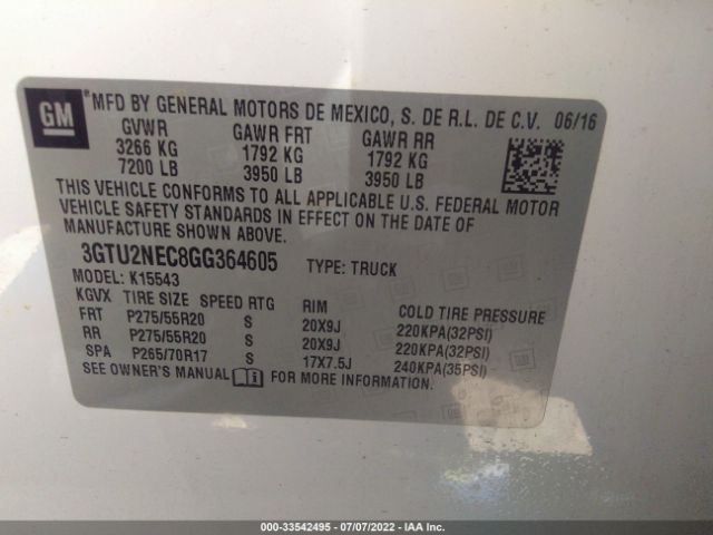 Photo 8 VIN: 3GTU2NEC8GG364605 - GMC SIERRA 1500 