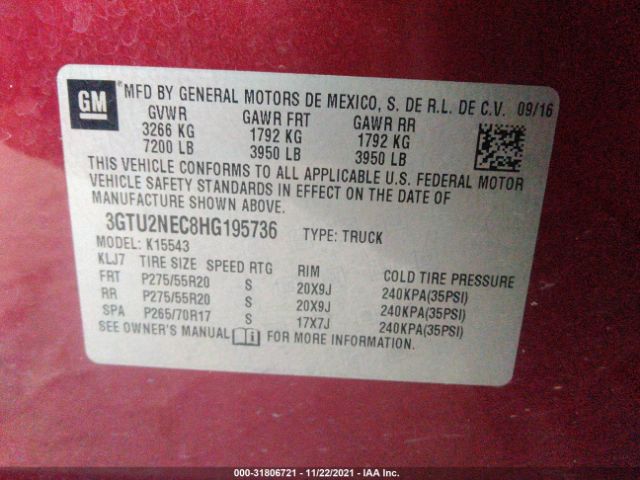 Photo 8 VIN: 3GTU2NEC8HG195736 - GMC SIERRA 1500 