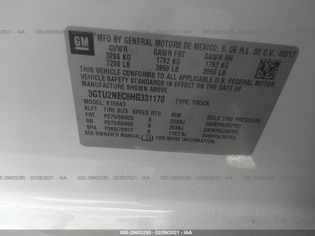 Photo 8 VIN: 3GTU2NEC8HG331170 - GMC SIERRA 1500 