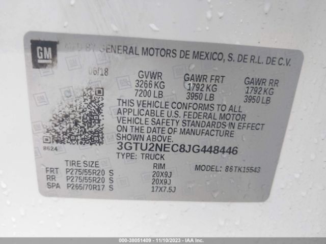 Photo 8 VIN: 3GTU2NEC8JG448446 - GMC SIERRA 1500 