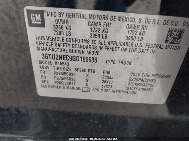 Photo 8 VIN: 3GTU2NEC9GG186638 - GMC SIERRA 1500 