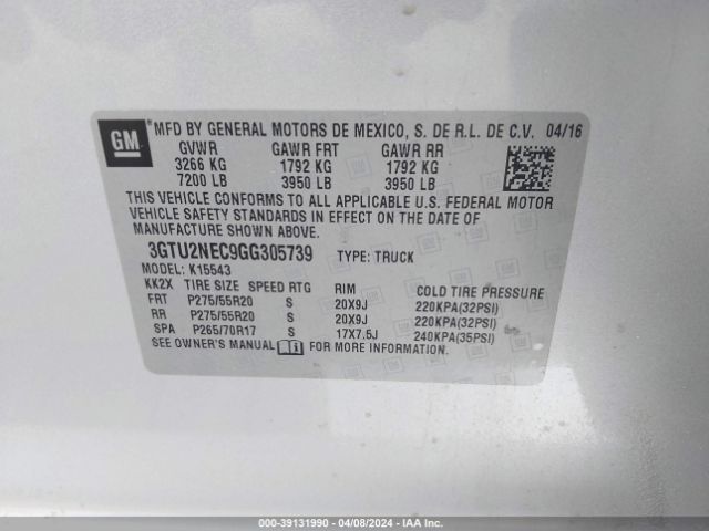 Photo 8 VIN: 3GTU2NEC9GG305739 - GMC SIERRA 1500 