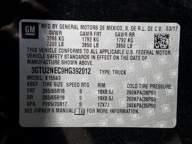 Photo 9 VIN: 3GTU2NEC9HG392012 - GMC SIERRA K15 