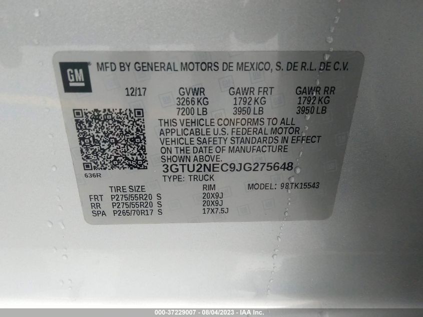 Photo 8 VIN: 3GTU2NEC9JG275648 - GMC SIERRA 