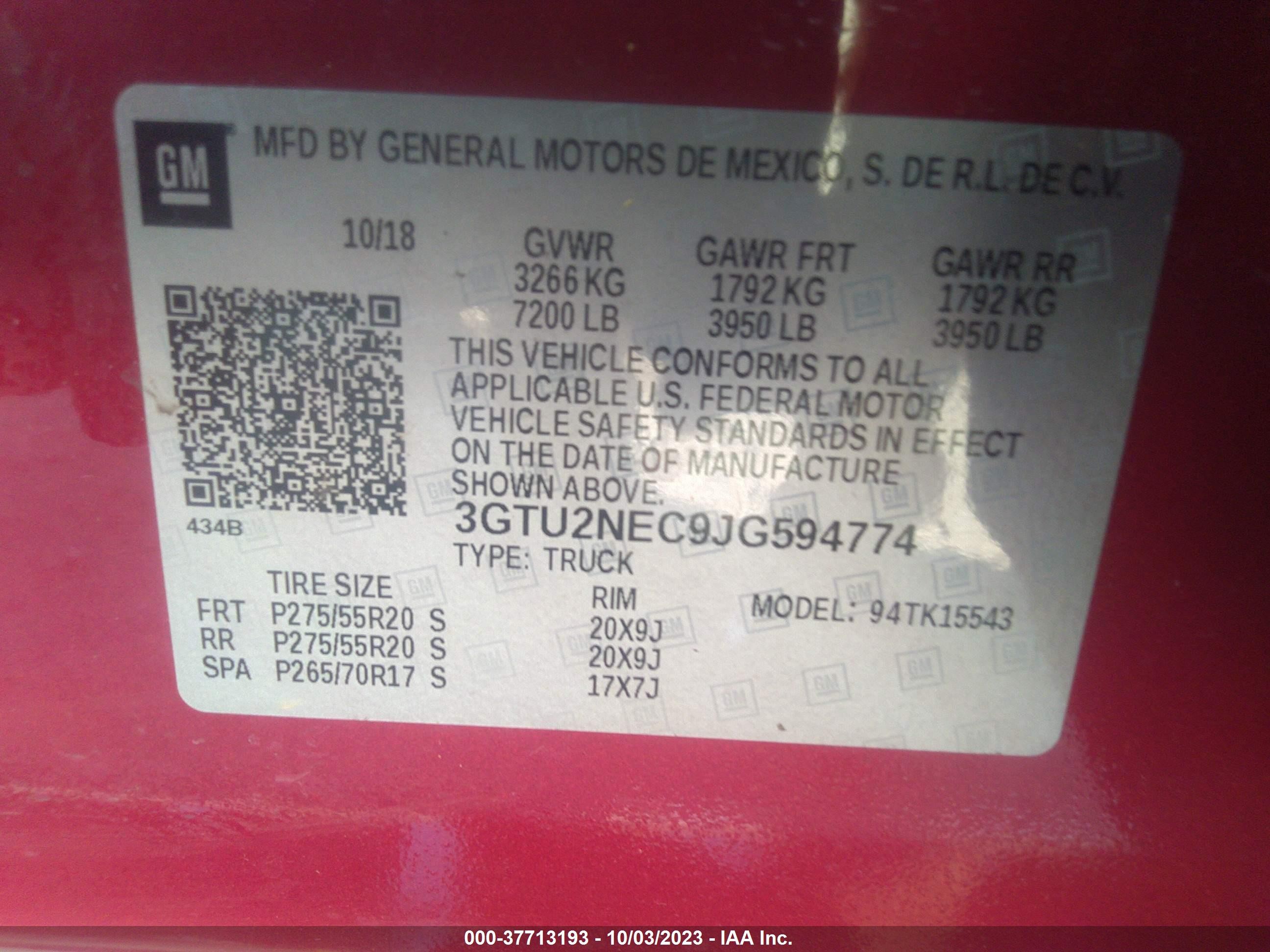 Photo 8 VIN: 3GTU2NEC9JG594774 - GMC SIERRA 