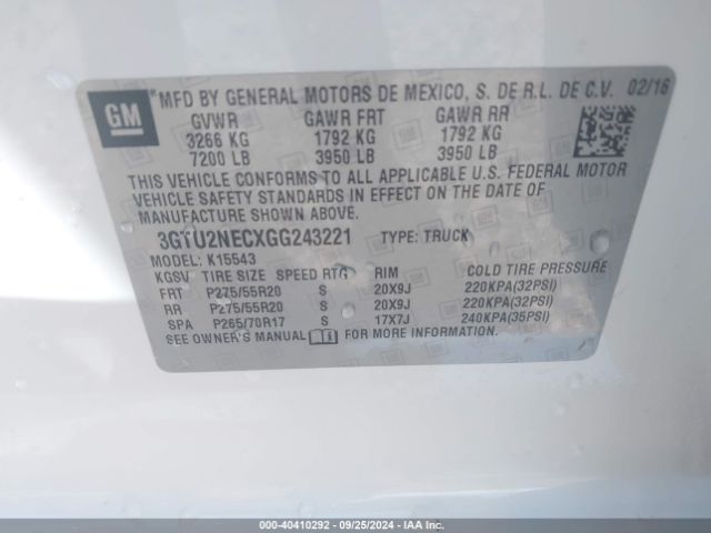 Photo 8 VIN: 3GTU2NECXGG243221 - GMC SIERRA 