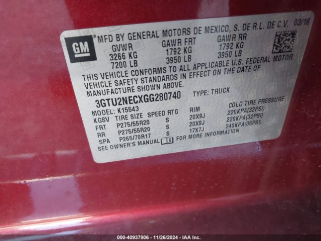 Photo 8 VIN: 3GTU2NECXGG280740 - GMC SIERRA 