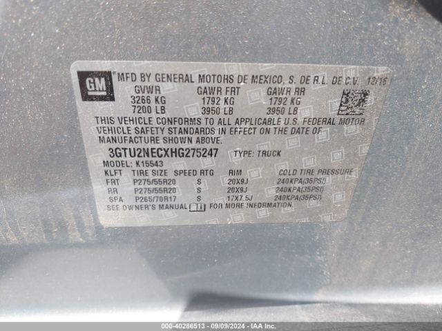 Photo 8 VIN: 3GTU2NECXHG275247 - GMC SIERRA 