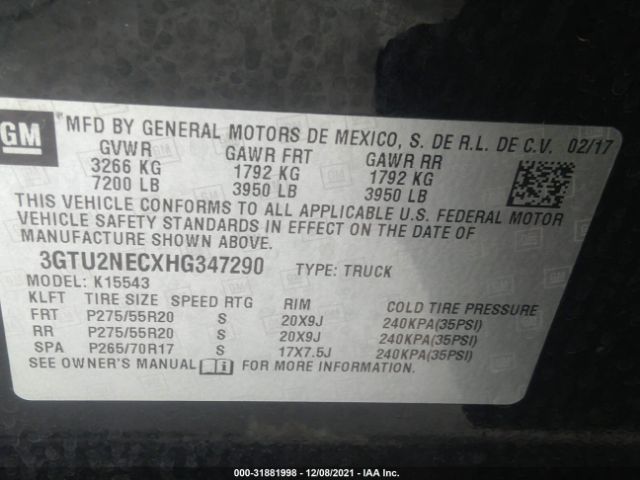 Photo 8 VIN: 3GTU2NECXHG347290 - GMC SIERRA 1500 