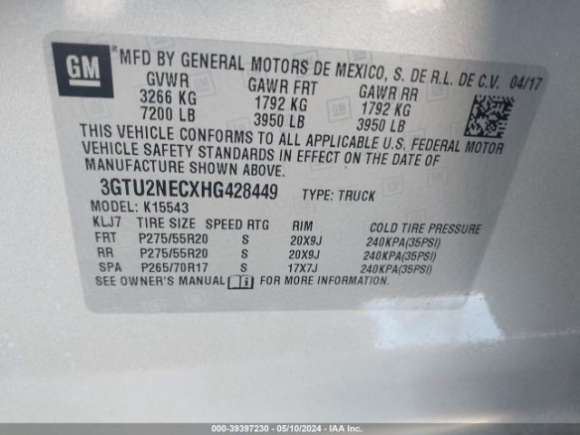 Photo 8 VIN: 3GTU2NECXHG428449 - GMC SIERRA 