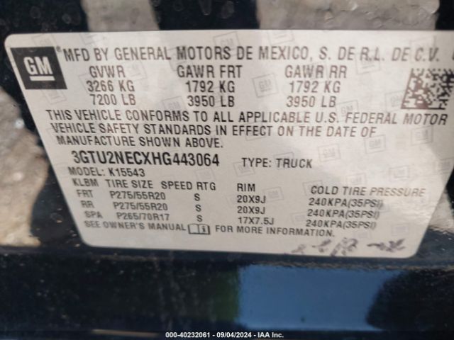 Photo 8 VIN: 3GTU2NECXHG443064 - GMC SIERRA 