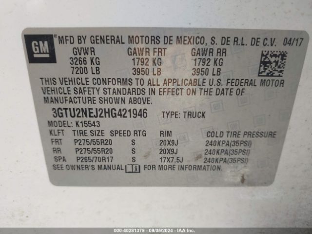 Photo 8 VIN: 3GTU2NEJ2HG421946 - GMC SIERRA 