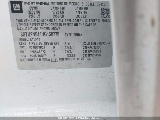 Photo 8 VIN: 3GTU2NEJ4HG150775 - GMC SIERRA 1500 