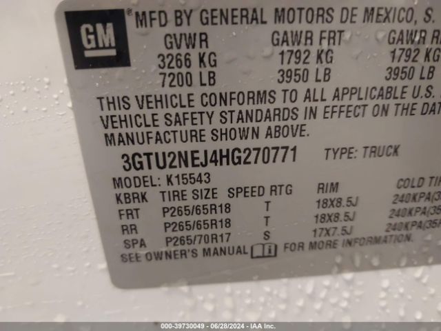 Photo 8 VIN: 3GTU2NEJ4HG270771 - GMC SIERRA 