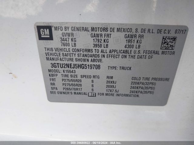 Photo 8 VIN: 3GTU2NEJ5HG519708 - GMC SIERRA 