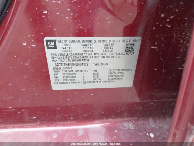 Photo 8 VIN: 3GTU2NEJ6HG404177 - GMC SIERRA 