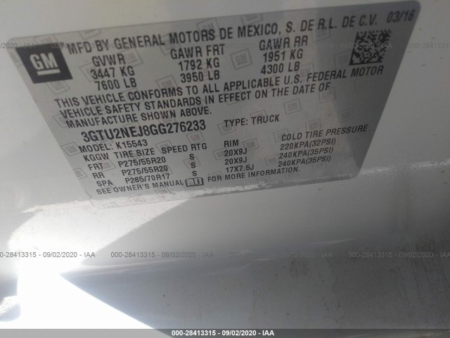 Photo 8 VIN: 3GTU2NEJ8GG276233 - GMC SIERRA 1500 