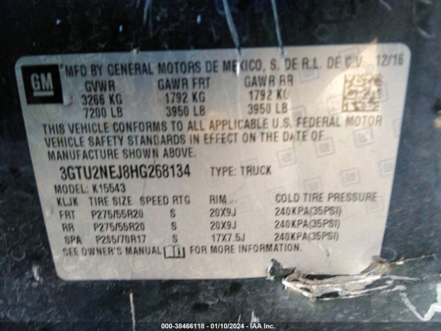 Photo 8 VIN: 3GTU2NEJ8HG268134 - GMC SIERRA 1500 