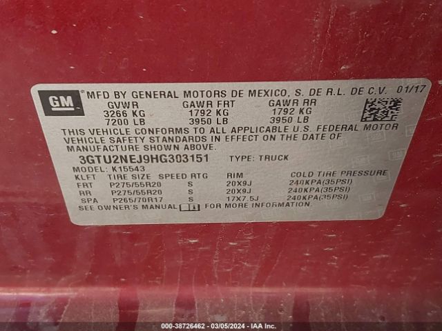 Photo 8 VIN: 3GTU2NEJ9HG303151 - GMC SIERRA 1500 