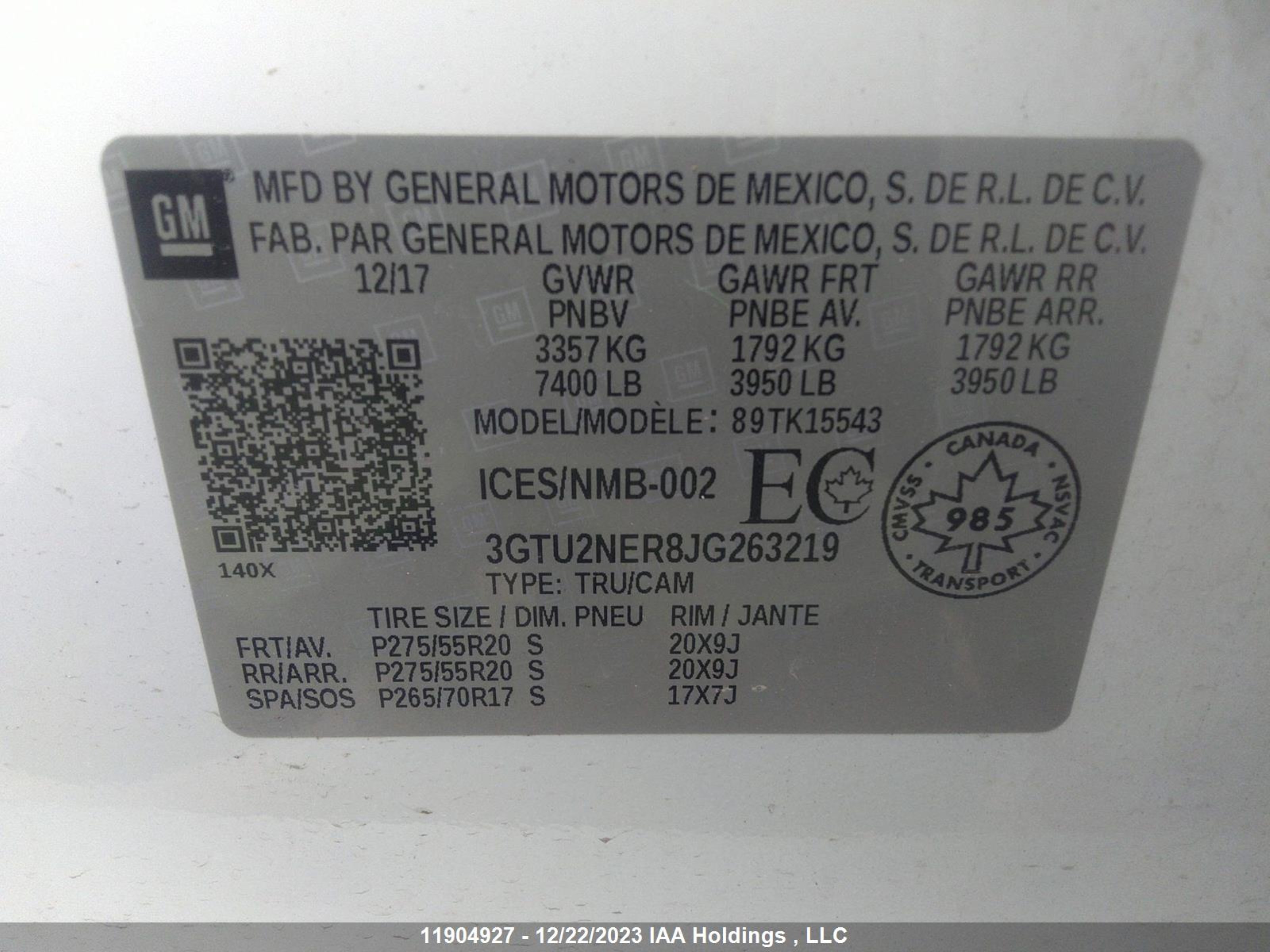 Photo 8 VIN: 3GTU2NER8JG263219 - GMC SIERRA 