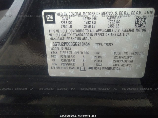 Photo 8 VIN: 3GTU2PEC0GG210434 - GMC SIERRA 1500 