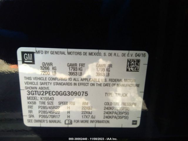 Photo 8 VIN: 3GTU2PEC0GG309075 - GMC SIERRA 1500 