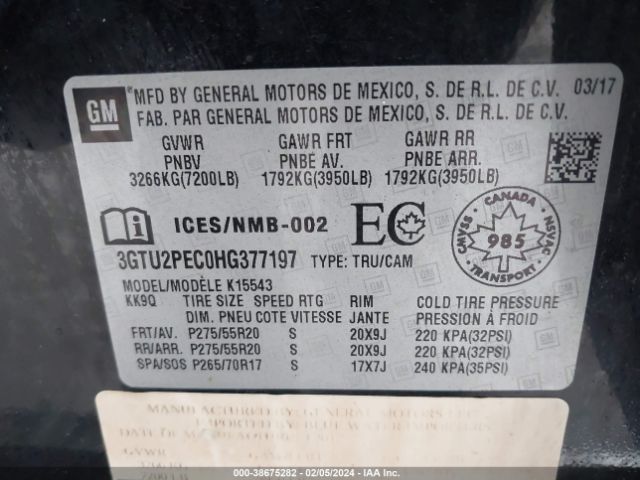 Photo 8 VIN: 3GTU2PEC0HG377197 - GMC SIERRA 1500 