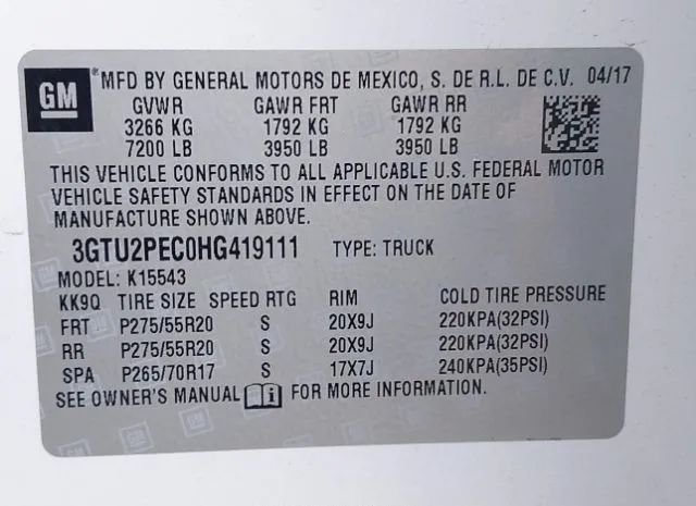 Photo 8 VIN: 3GTU2PEC0HG419111 - GMC SIERRA 1500 