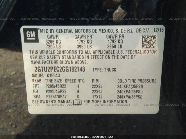 Photo 8 VIN: 3GTU2PEC2GG182748 - GMC SIERRA 1500 