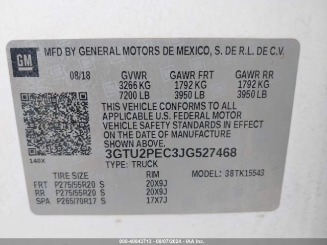 Photo 8 VIN: 3GTU2PEC3JG527468 - GMC SIERRA 