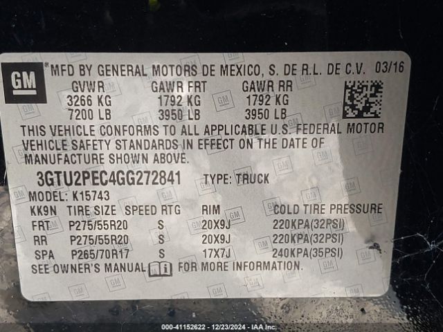 Photo 8 VIN: 3GTU2PEC4GG272841 - GMC SIERRA 