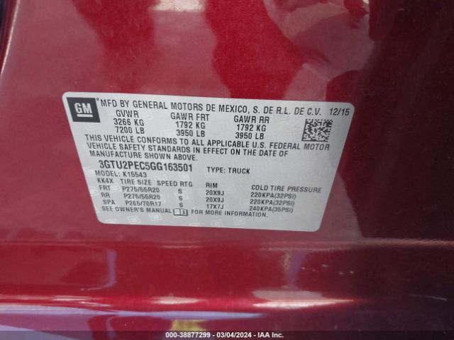 Photo 8 VIN: 3GTU2PEC5GG163501 - GMC SIERRA 1500 